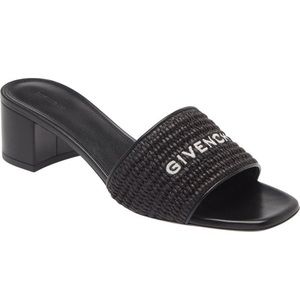 NEW Givenchy Logo Raffia Slide Sandal, 7US/37EU, Black, Tag Box Receipt Dust Bag